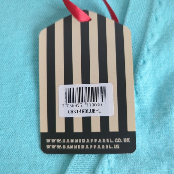 Banned Apparel Retro Rockabilly Teal Cardigan Sweater with Pink Flamingos - Picture 12 of 12